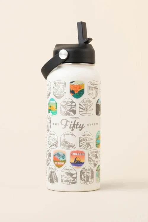 Load image into Gallery viewer, Cream / 32oz Wondery Fifty States Bucket List Water Bottle Wondery Fifty States Bucket List Water Bottle Wondery
