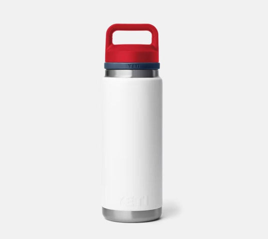 White / Navy / Rescue Red Yeti Rambler 26 Oz Bottle Chug in White / Navy / Rescue Red Yeti Rambler 26 Oz Bottle Chug in White / Navy / Rescue Red Yeti Coolers