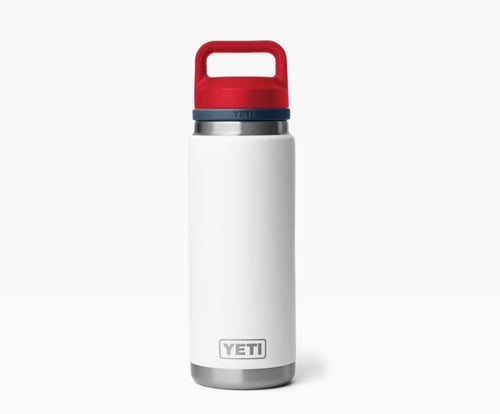 White / Navy / Rescue Red Yeti Rambler 26 Oz Bottle Chug in White / Navy / Rescue Red Yeti Rambler 26 Oz Bottle Chug in White / Navy / Rescue Red Yeti Coolers