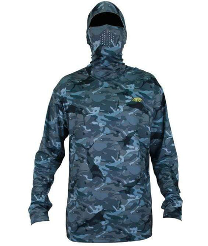 Blue Camo / XL Aftco Fish Ninja 2 Long Sleeve Hooded Sun Protection Shirt Aftco
