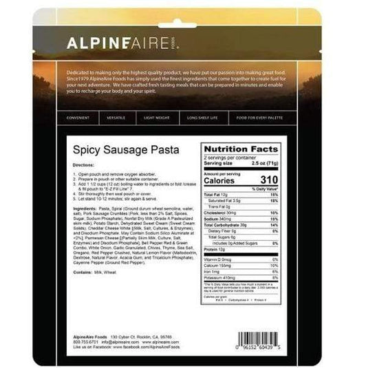 AlpineAire Spicy Sausage Pasta Ready Meal KATADYN NORTH AMERICA