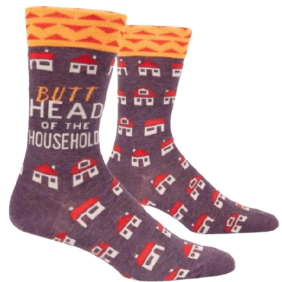Load image into Gallery viewer, One Size Blue Q Men&#39;s &quot;Butthead of Household&quot; Crew Sock Blue Q
