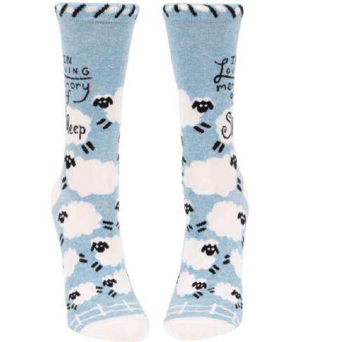 Load image into Gallery viewer, Multi Blue Q Women&#39;s &quot;In Loving Memory of Sleep&quot; Crew Socks Blue Q
