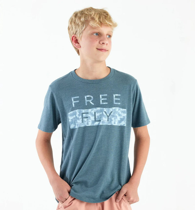 Load image into Gallery viewer, Heather Slate Blue / Youth SM Free Fly Clearwater Camo Tee - Youth Free Fly
