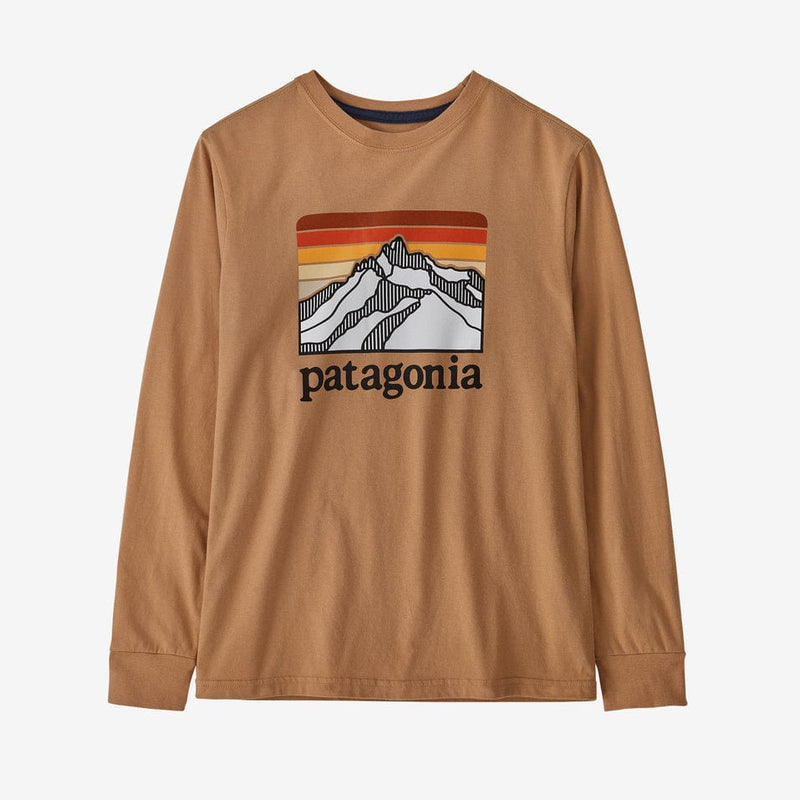 Load image into Gallery viewer, Line Logo Ridge: Dark Camel / Youth SM Patagonia Long-Sleeved Regenerative Organic Certified Cotton Graphic T-Shirt - Kid&#39;s PATAGONIA INC
