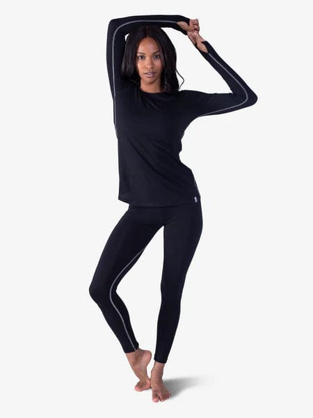 Threadbare Ski base layer banded waistband leggings and long sleeve top set  in black