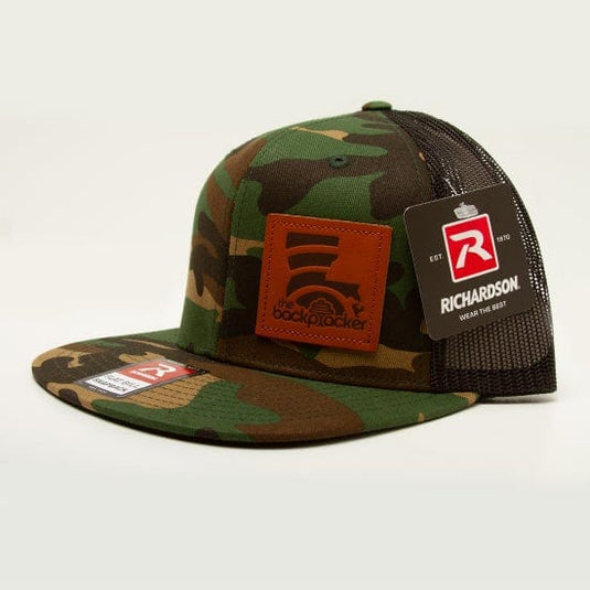 Green Camo & Black / One Size The Backpacker Louisiana Logo Leather Patch Mesh Back Hat in Green Camo & Black RICHARDSON