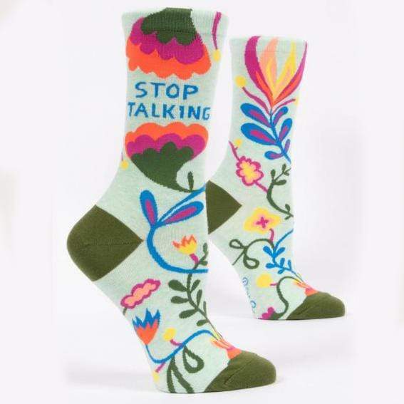 Load image into Gallery viewer, Women&#39;s &quot;Stop Talking&quot; Crew Socks Blue Q
